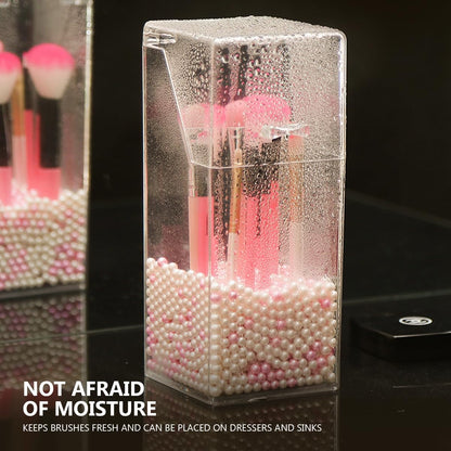 Katigate 2Pcs Acrylic Makeup Brush Organizer with Lid, Clear Makeup Brush Holders Brush Storage Dust Proof Box Makeup Organizer for Dressing Tables and Vanity