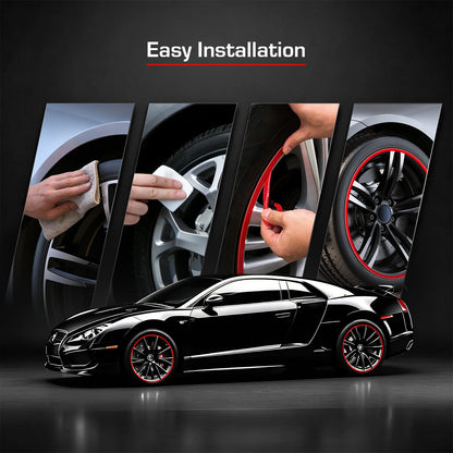 Starxi Automotive Alloy Wheel Rim Protector - Covering The Entire Rim of The Wheel hub - Strips for Curb Rash Prevention - Set of 4 Rim Protector Easy to Install (Red, 17 Inch)