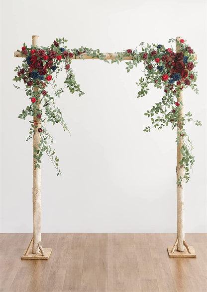 ELUKHT Wedding Arch Flowers Kit, Set of 2, 2Pcs Artificial Arch Floral Arrangement Swags, Wedding Garland Arbor Flowers for French Wedding Ceremony Backdrop Decor (Red)