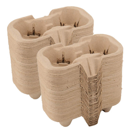 HOZEON 100 Pack 2-Cup Pulp Fiber Drink Carrier, to Go Coffee Cup Holder, Disposable Drink Carrier Tray for Hot or Cold Drinks, Coffee Shops, Takeaway Shops, Restaurants,Grocery Stores, Juice Bars