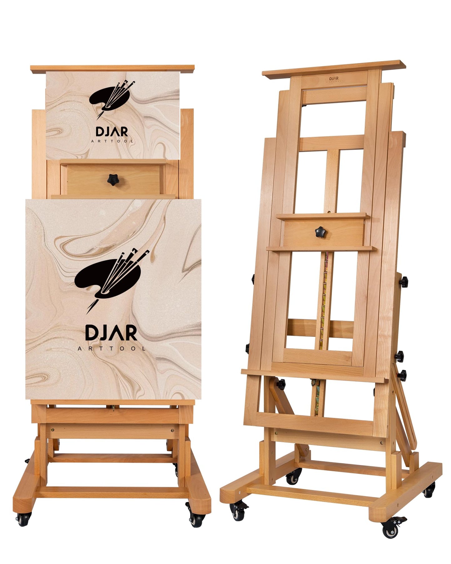 DJAR Extra Large H-Frame Art Easel, Movable Tilts Flat Painting Stand for Artist, Adjustable Solid Beechwood Heavy Duty Floor Easel for Painting, Hold 1 or 2 Canvas up to 79" Natural
