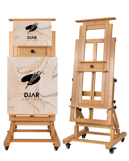DJAR Extra Large H-Frame Art Easel, Movable Tilts Flat Painting Stand for Artist, Adjustable Solid Beechwood Heavy Duty Floor Easel for Painting, Hold 1 or 2 Canvas up to 79" Natural