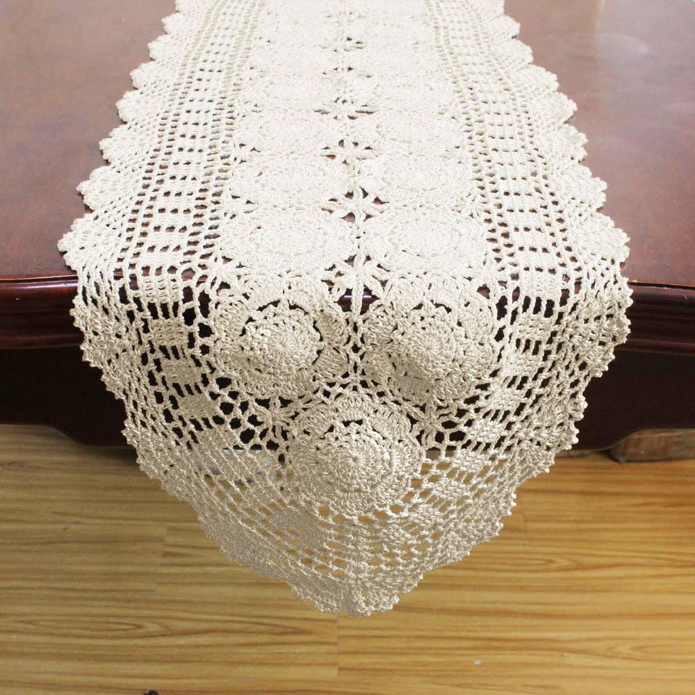 14x36 inch KEPSWET Cotton Handmade Crochet Lace Oval Table Runner Christmas Dresser Console Coffee Table TV Stand Decor