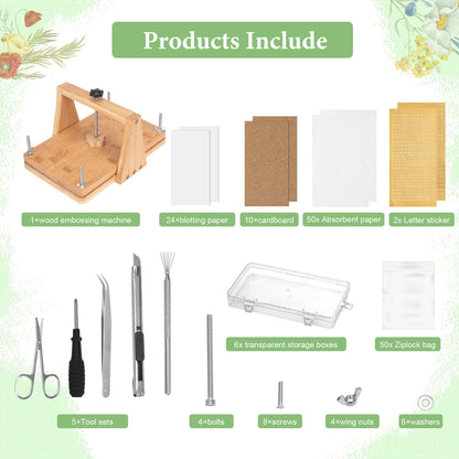 MLLNFUE Large Wooden Flower Press Kit, 11" x 8" Multi-Layer Plant Press for Dried Flowers, DIY Botanical Art and Craft Tool