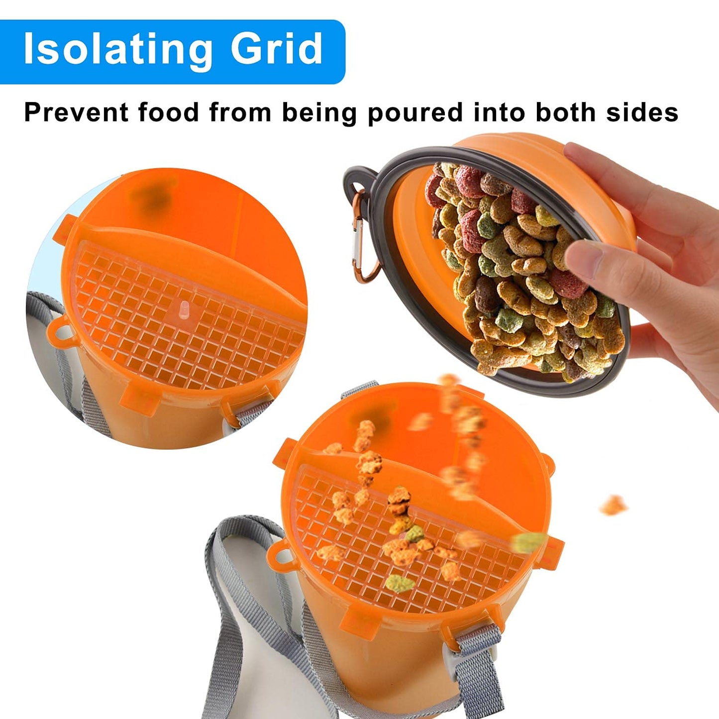 Dog Travel Water Bottle Collapsible Bowls, 2 in 1 Pet Food Container with Collapse Bowls, Outdoor Portable Water Bowls for Walking, Traveling, Camping and Hiking (Orange)
