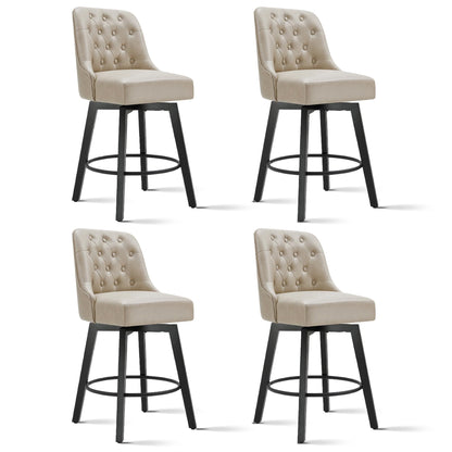 KISLOT Swivel Counter Height Bar Stools Set of 4, 26" Upholstered Faux Leather Barstools with Back,Thick Seat and Square Solid Wood Legs for Kitchen Island Home Bar, Beige