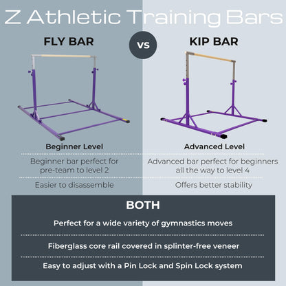 Z Athletic Flyaway Duo Adjustable Horizontal Bar and 4 Ft x 6 Ft Gymnastics Mat, Purple