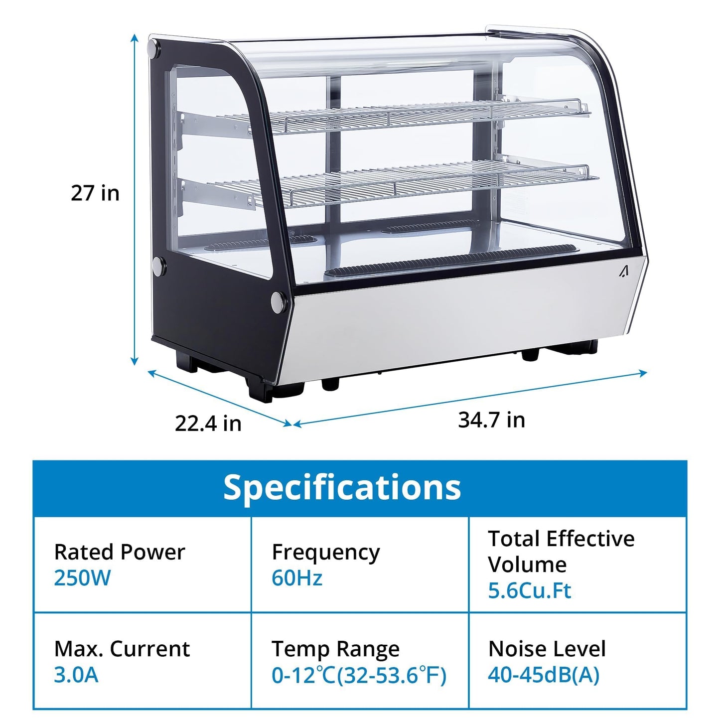 ActiveTrail 5.6 Cu.Ft Countertop Bakery Display Case – Double Glass Refrigerated, LED Lighting, Adjustable Shelves, Digital Temp Control, for Pastry, Cake, Sushi, 110V