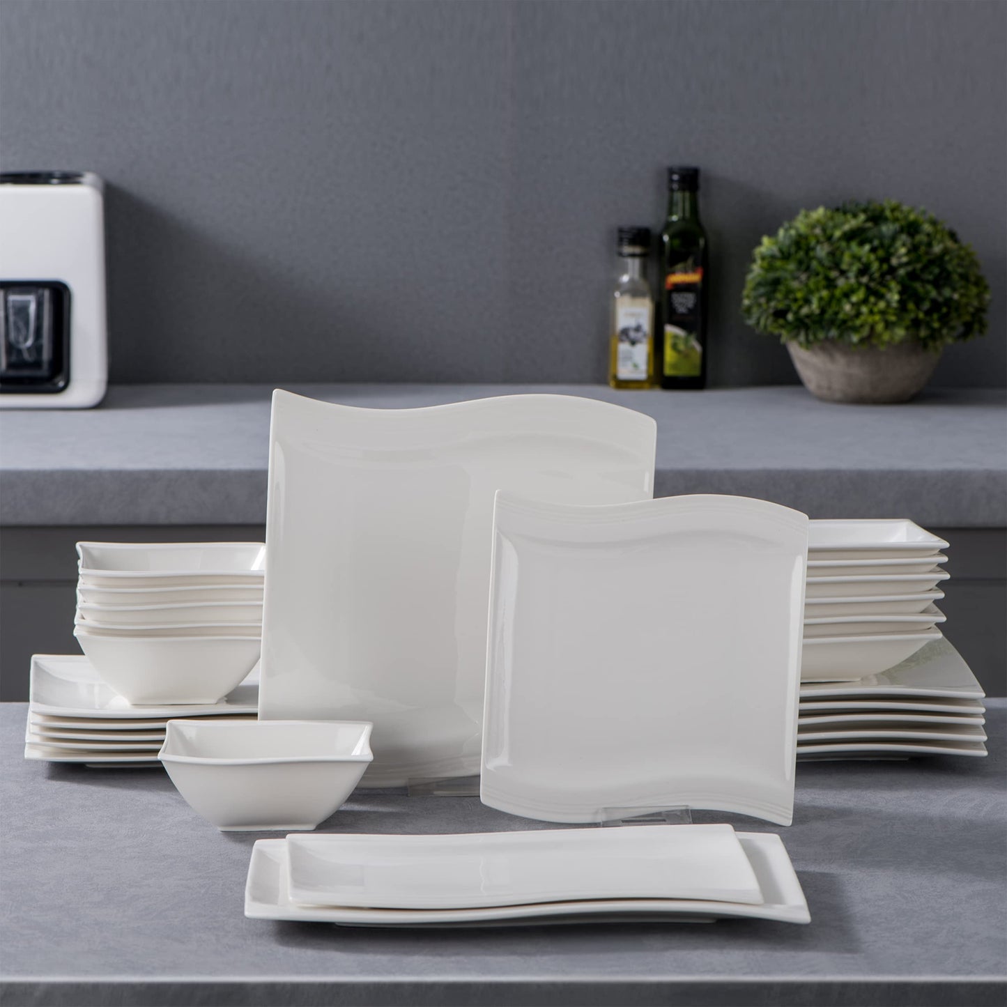 MALACASA 30 Piece Ivory White Dinnerware Sets Bundle with 26 Piece Plates and Bowls Sets, Series FLORA