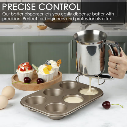KAYCROWN 800ml Stainless Steel Pancake Batter Dispenser, Handheld Pancake Mix Dispenser, Cupcake Batter Dispenser for Baking Cake Cupcakes Crepes Waffles Pancake Kitchen Tool, Easy to Clean