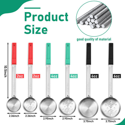 Reallnaive 6 Pcs Portion Control Serving Spoons, Restaurant Measuring Serving Ladle Utensils, Portion Control Slotted and Unslotted Scoops for Weight Loss, Kitchen, 3 Size