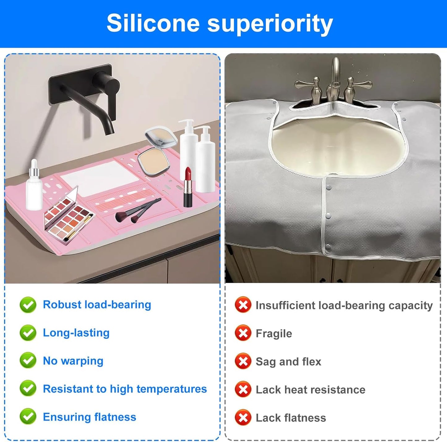 Bathroom Sink Cover, Foldable Makeup Brush Cleaning Mat, Silicone Sink Topper, Heat Resistant Makeup Organizer