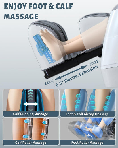 RelaxRelife 4D Full Body Massage Chair with Flexible 166° Track, Reading Light, 18 Massage Modes, 11 Techniques, 36 Airbags, Zero Gravity Recliner with Yoga Stretch and Foot Massage Grey