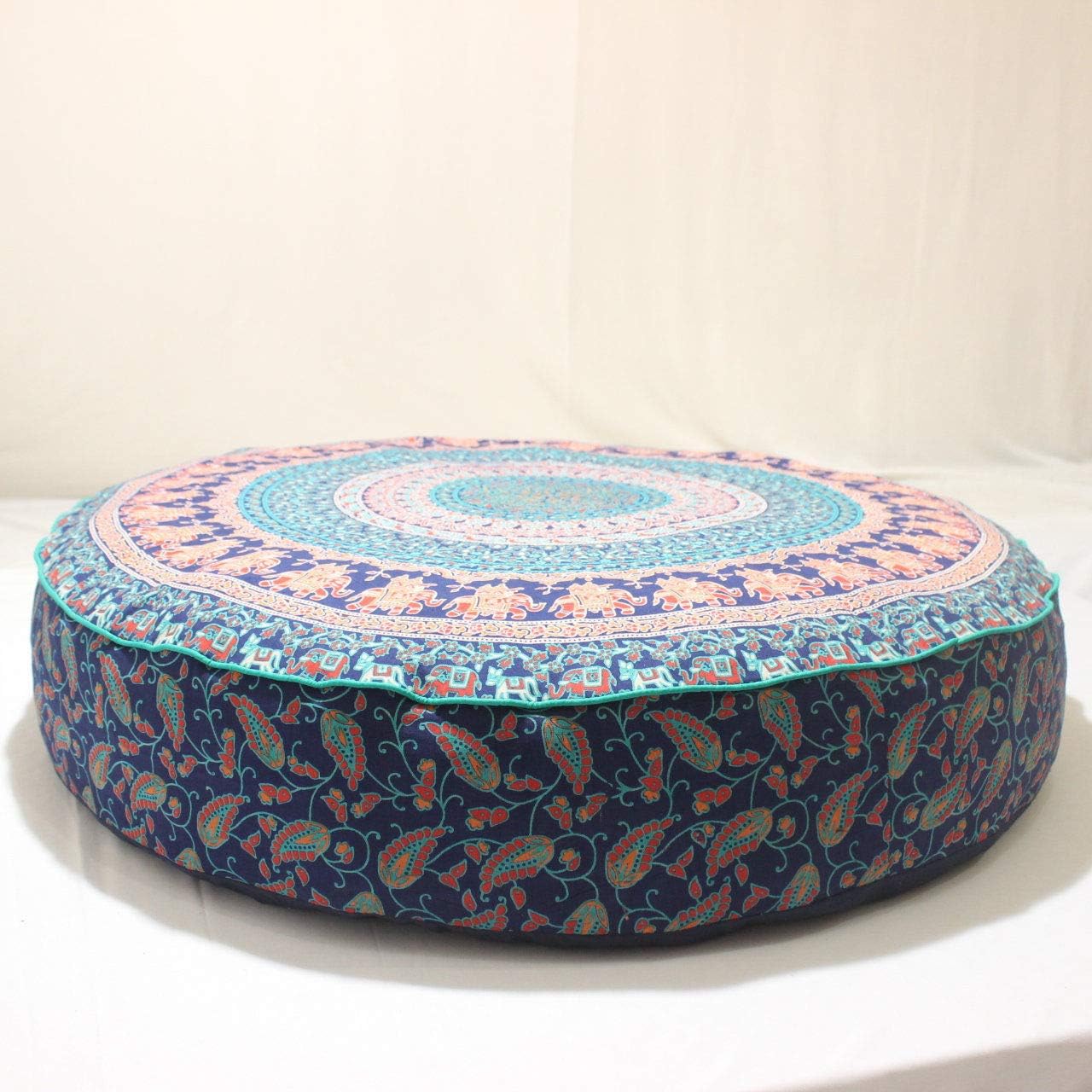 GDONLINE 35" Indian Mandala Decorative Cotton Floor Cushion Cover Large Round Floor Pillow Case Boho Pillow Case