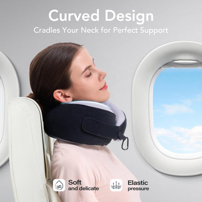 Travel Pillow, 100% Pure Memory Foam Travel Neck Pillow Airplane Neck Support Ergonomic Design for Traveling Suitable for Airplanes,Offices and Cars-Grey