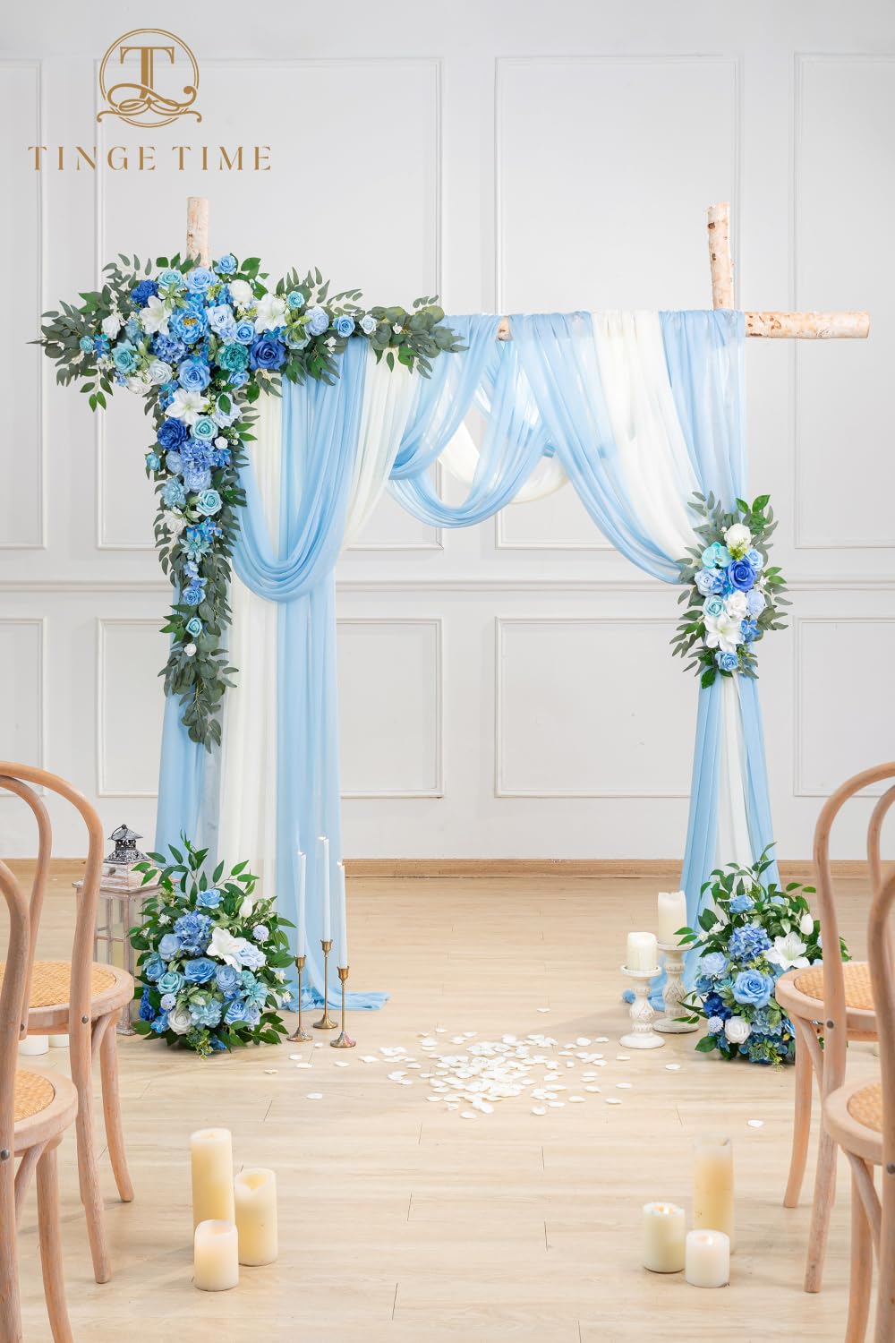 TINGE TIME Wedding Arch Flowers Kit - Deluxe 5pcs Artificial Floral Swag with 3 Sheer Drapes, Realistic Silk Flower Arrangements for Wedding Ceremony Arbor Backdrop Reception Party Home Decor