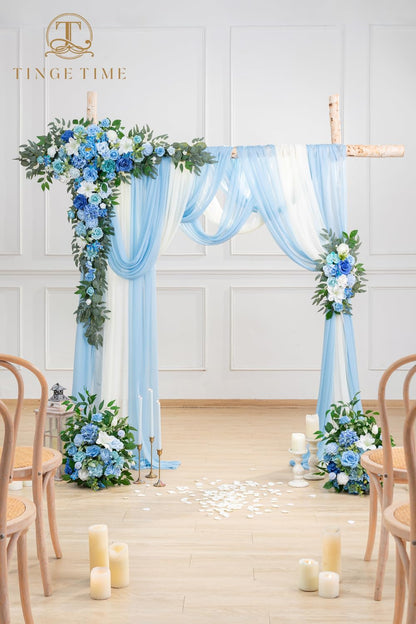 TINGE TIME Wedding Arch Flowers Kit - Deluxe 5pcs Artificial Floral Swag with 3 Sheer Drapes, Realistic Silk Flower Arrangements for Wedding Ceremony Arbor Backdrop Reception Party Home Decor