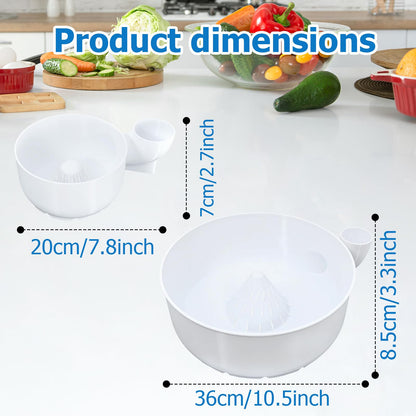 STHF Hydro Bowl 2-Pack- 3D-Printed 4-in-1 Multifunctional Fruit Washing Bowl with Snail Drain, Automatic Cleaner Spinner for Efficient Rinse & Drain, Space-Saving Kitchen Sink Storage Basket Set