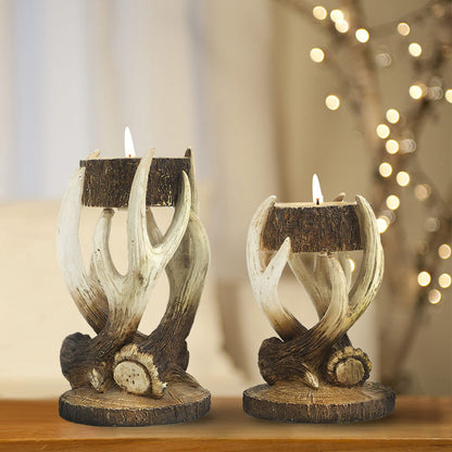 Duomiacasa 2Pcs Antler Deer Candle Holders, Rustic Elk Tealight Holder,Cabin Log Decoration