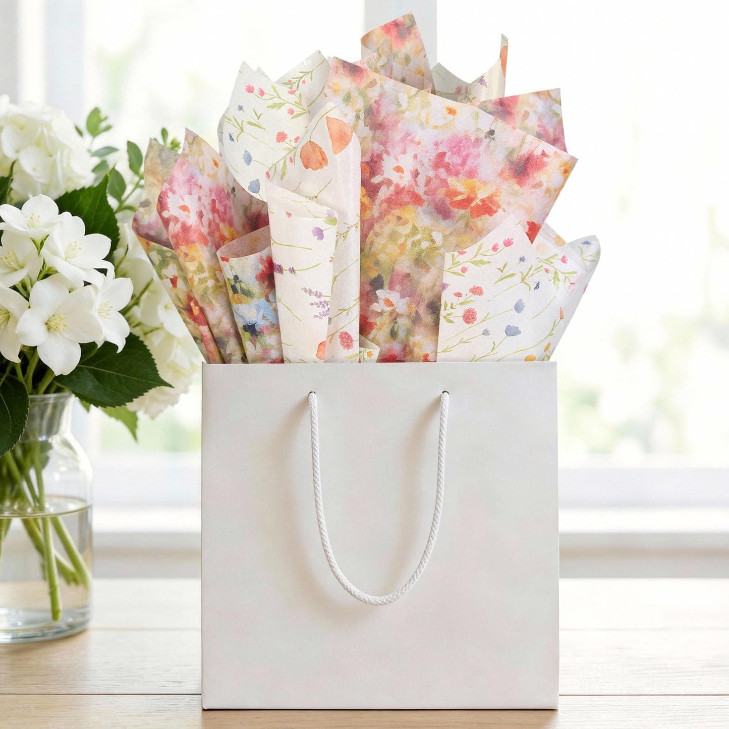 UNIQOOO 100 Sheets Garden Flower Tissue Paper, Greenery Botanical Dual-Pattern Gift Wrapping Paper for Wedding, DIY Craft Tissue for Birthday Bridal Shower, 20 x 14 Inch
