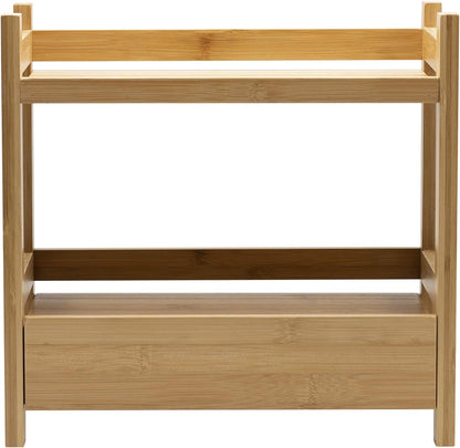 Sorbus 2-Tier Bamboo Countertop Shelf with Hidden Drawer, Makeup Organizer, Multi-Purpose Storage for Skincare
