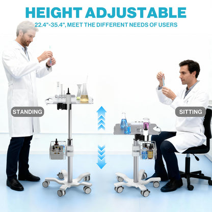 Medical Mobile Trolley Cart with Wheels - Height Adjustable Stainless Steel Dental Cart Rolling Desktop with 16.5"× 16.5" Large Tabletop for Dental Offices, Hospitals, Labs