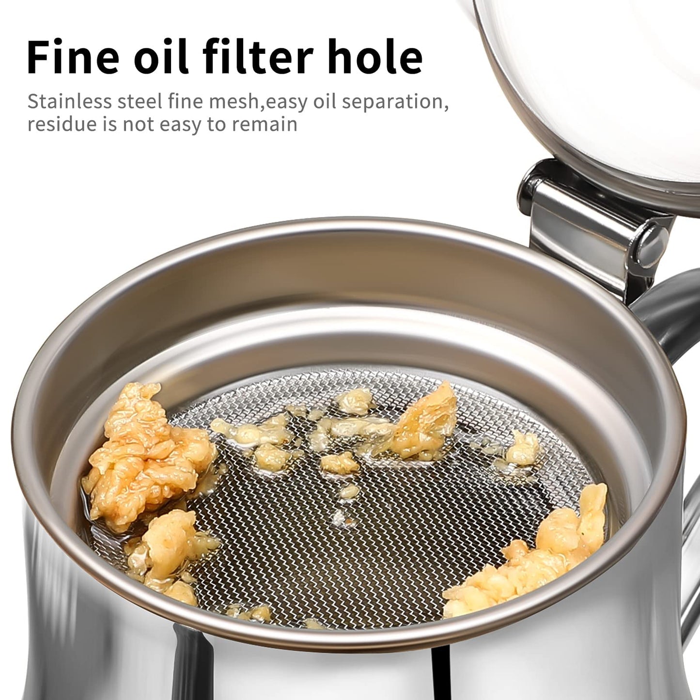 Yardwe Stainless Steel Oil Filter Pot 32Oz with Fine Mesh Strainer and Long Spout for Kitchen Oil Storage and Grease Container with Handle