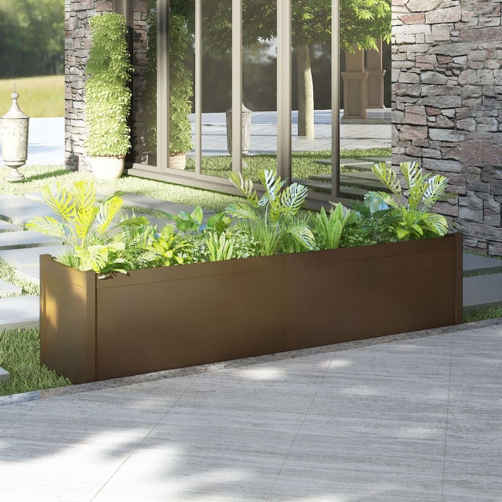 Foknhdi Honey Brown Raised Garden Bed Planter 78.7"x19.7"x19.7", Solid Pine Large Outdoor Planter Box for Flowers & Herbs, Rustic Tree Bed Assembly Needed for Patio Yard