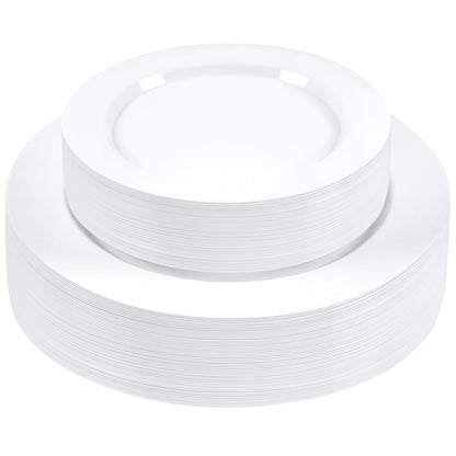 SETUP 60-Piece White Plastic Dinnerware Set – 30 10.25" Dinner & 30 7.5" Salad Plates – Heavy-Duty Disposable for Weddings, Catering, Parties