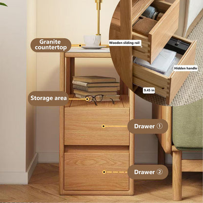 YingjiaLife Couch Side Table,with Scroll Wheels Mobile Dining Side Table,Narrow Bedside Table with Storage Function （Oak Color, 26.77" Dx 11.81" W x 23.23" H for Living Room Bedroom,Restauran Use