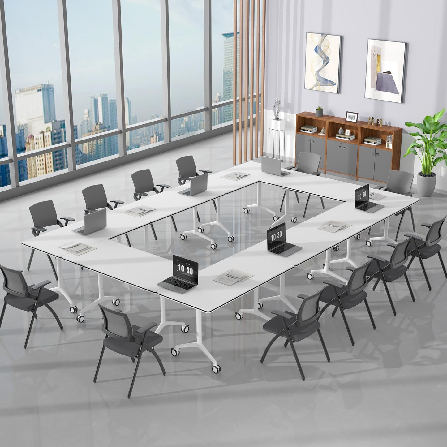 6 Pack Conference Room Tables,Mobile Folding Conference Table with Wheels,Modern Training Locking Rolling Meeting Conference Tables with Flip-Top for Office Classroom Business,6-12 Person,61IN
