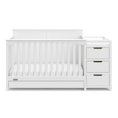 Graco Hadley 5-in-1 Convertible Crib & Changer – GREENGUARD Gold Certified, Fits Standard Crib Mattress, Converts to Toddler Bed and Full Bed, 4 Adjustable Mattress Heights (White)