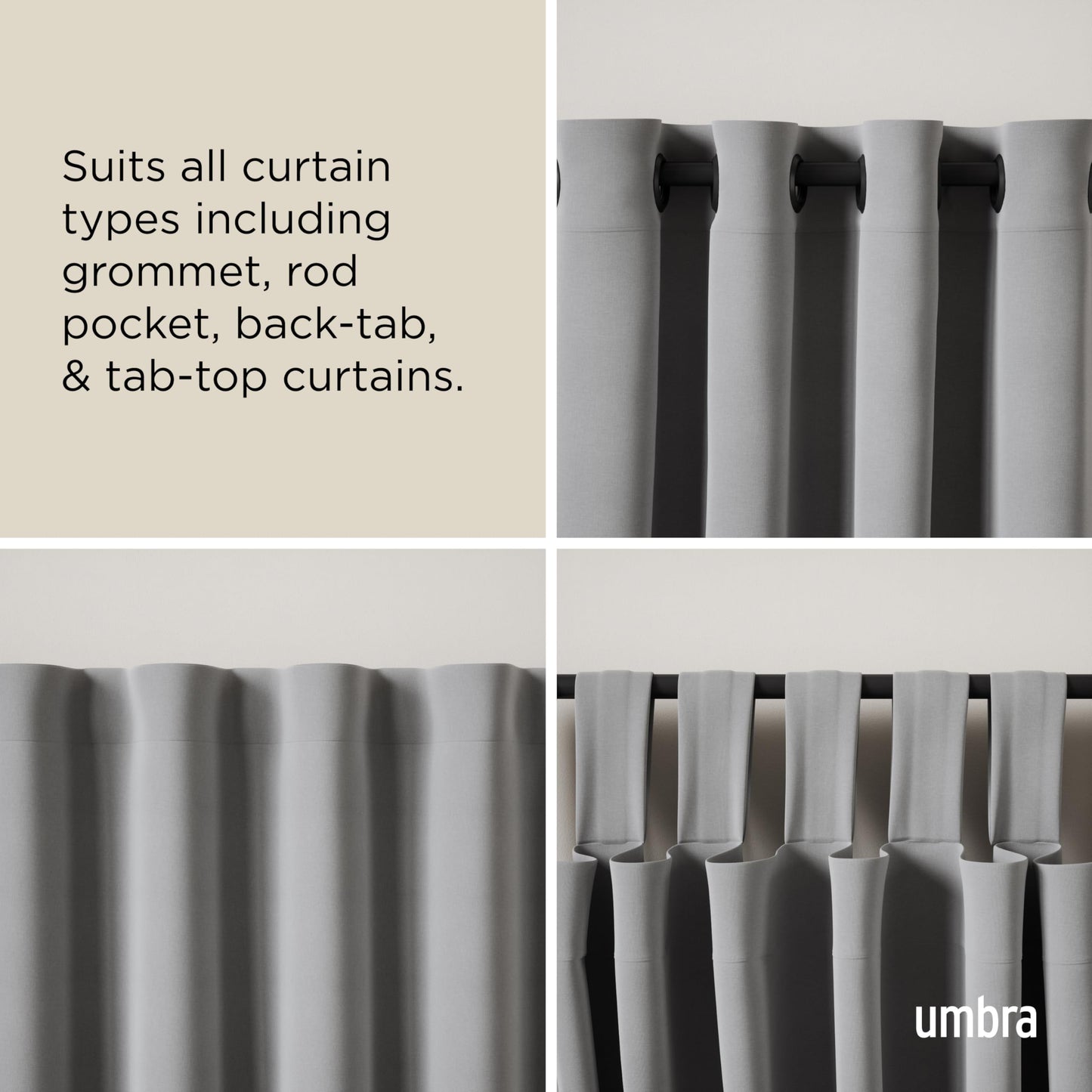 Umbra Midnight Black-Out Curtain Rod for Window, Works with All Room-Darkening Panels, Adjustable 42" to 120", Nickel