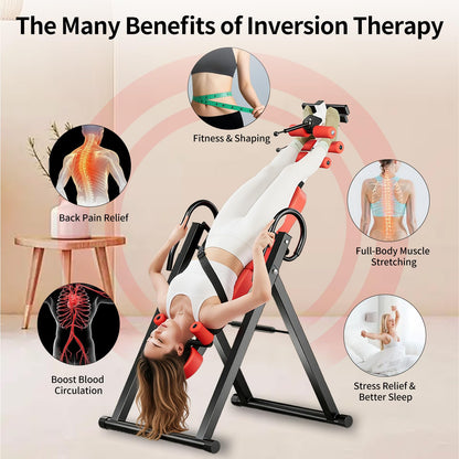Inversion Table, Back Stretcher Machine for Back Pain Relief, Back Decompression, Hang Upside Down Back Stretcher, Lumbar Support, Easy to Assemble, Heavy Duty Up to 300LBS with Wider Backrest