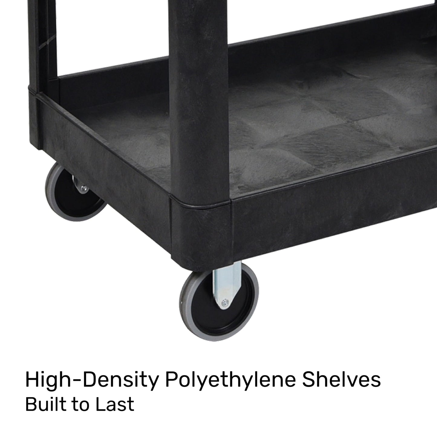 Tubstr Extra Large Two-Shelf Utility Cart with Wheels (2-Pack) | 500 lb. Capacity Rolling Utility & Tool Carts for Warehouses, Industrial Settings, Auto Garages, & More (Black, 45.5 x 24.5)