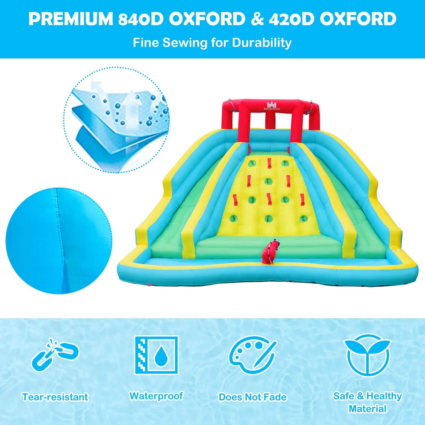 BOUNTECH Inflatable Water Slide Park, 15x12FT Double Slides Kids Mega Waterslide for Outdoor Racing Fun, Heavy Climbing Wall, Blow up Water Slides Inflatables for Big Kids Backyard Party Gifts