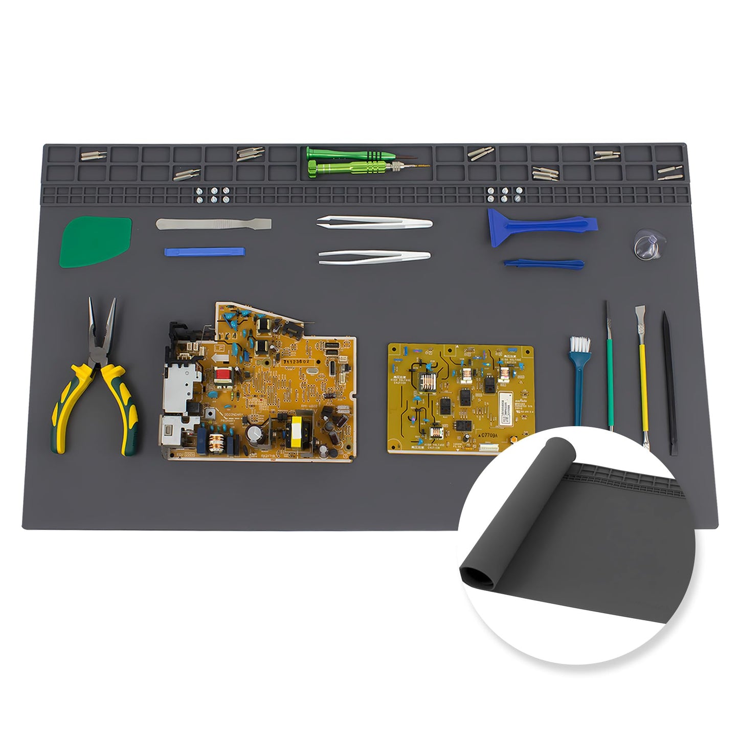 Extra Large Soldering Mat, 27.6''x15.7'' Oversized 932°F Heat Resistant Silicone Workbench Mat, Large Repair Mat for Electronics Phone Laptop Repair, BGA Soldering Gun Iron (Grey)