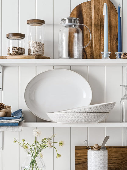 LE TAUCI Ceramic Serving Bowls Set of 2, Large Oval Serving Dishes for Entertaining, 11.8 & 13.7 Inch Salad Bowl for Kitchen Counter, Fruit Bowl, Pasta Bowls, Microwave and Dishwasher Safe - White