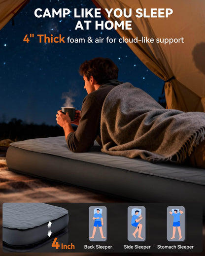 Hikenture Ultralight Inflatable Pillow with Removable Cover and 4" Thick Self Inflating Sleeping Pad Set