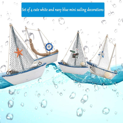 BUYGO Sailboat 4-Piece Set O Mini Model Decoration - Wooden Miniature Sailing Boat Home Decor