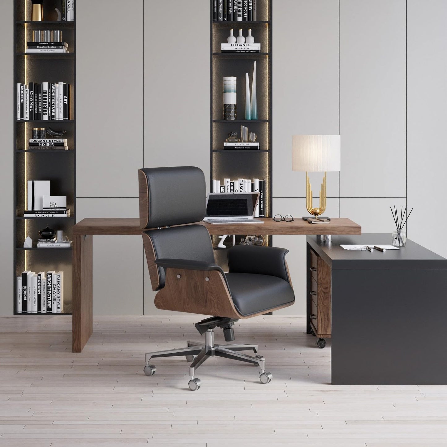 LOVEDIMA Ergonomic Office Chair, Adjustable Height Desk Chair with 360° Swivel Wheels, Faux Leather Computer Chair, Rolling Home Office Chair for Work, Study, or Gaming,Black