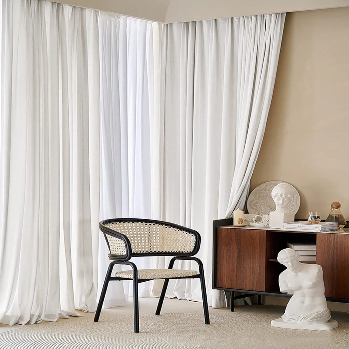 LETAU Pinch Pleated Lined Blackout Curtains 108 inches Long, Luxury Velvet Weighted Thermal Window Curtains Panels Drapes, 52" W x 108" L, Set of 2, Off White