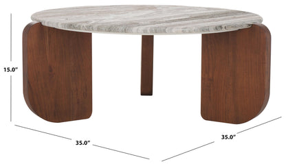 SAFAVIEH Couture Collection Graelyn Walnut/Grey Solid Wood Marble Top Coffee Table