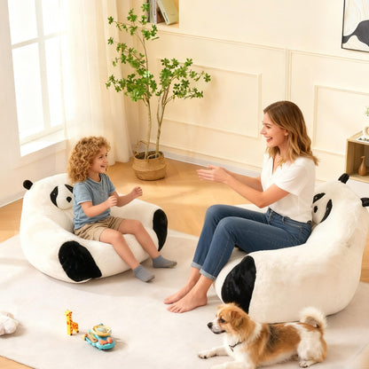 Giant Bean Bag Chair for Adults Kids, 2 PCS Large Bean Chairs with Filler, Panda Design Floor Chairs, Plush Lazy Sofa with Faux Rabbit Fur Cover, Faux Fur Cover, Adult Bean Bag Couches for Bedroom