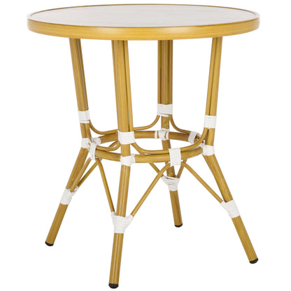 SAFAVIEH Outdoor Collection Pomona White/Bamboo Bistro Table (Fully Assembled)