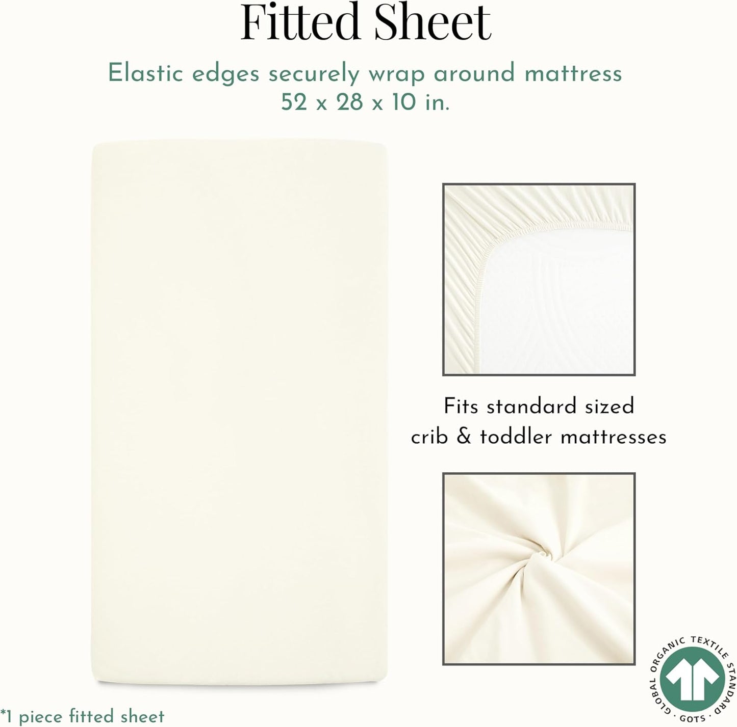 1 Evolur Piece Cream Full Crib Solid Fitted Sheet, Fitted Crib Sheet for Standard Crib and Toddler Mattress, Soft
