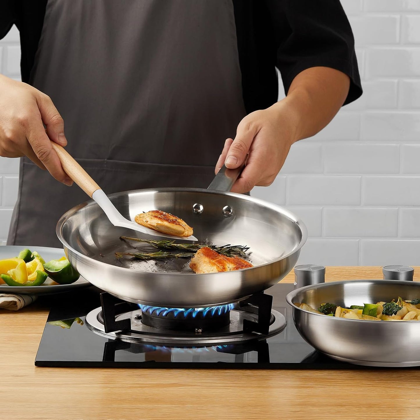 KOCH SYSTEME CS 8 Inch Stainless Steel Frying Pan, PFAS-Free Cooking Pan with Stay-Cool Handle