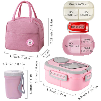 ROMAWARE Lunch Box For Women, Bento Box Adult With 2-Tier Container, Lunch Bag, Sauce Pod, Utensil Set. Lunch Containers, Salad Container. BPA-Free, Microwave/Dishwasher Safe (Pink)