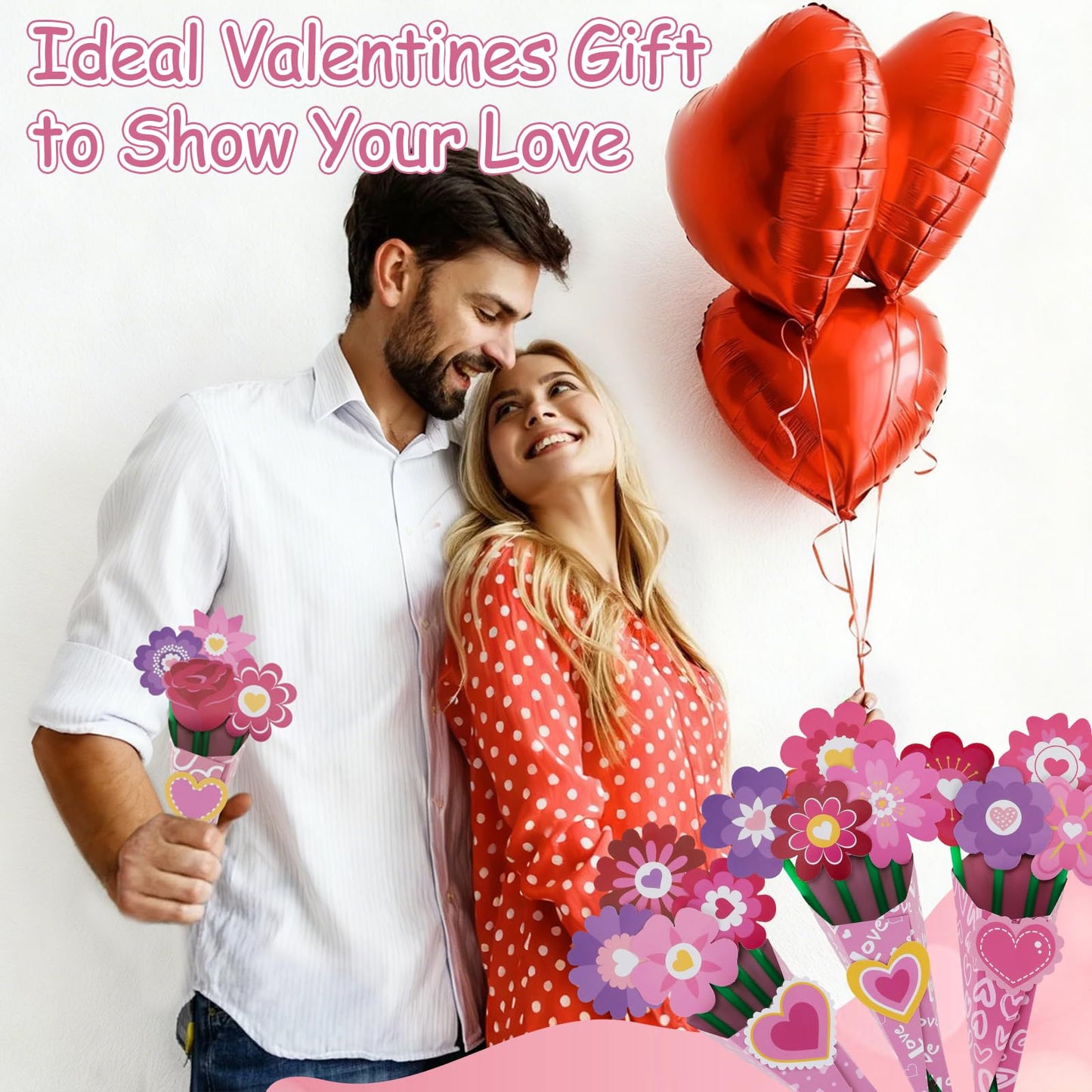 Nlicrst 24 Pcs Valentine Flower Craft Valentine's Day Paper Crafts Make Your Own Flower Bouquets for Valentine's Day Home Fun DIY, Perfect Handmade Valentine Gift (6 Styles)