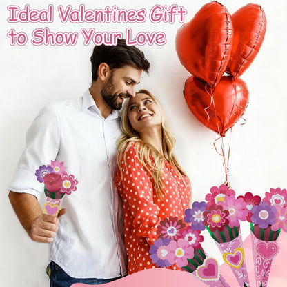 Nlicrst 24 Pcs Valentine Flower Craft Valentine's Day Paper Crafts Make Your Own Flower Bouquets for Valentine's Day Home Fun DIY, Perfect Handmade Valentine Gift (6 Styles)